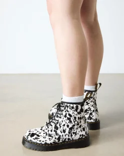 1460 Bex Dalmatiner Hair On Leder Stiefel in Creme & Schwarz