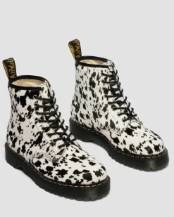 1460 Bex Dalmatiner Hair On Leder Stiefel in Creme & Schwarz