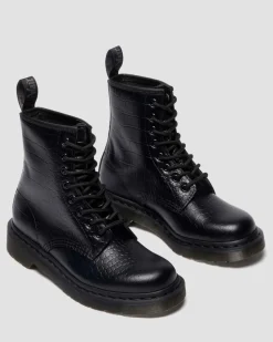 1460 Croc Emboss Leder Stiefel in Schwarz