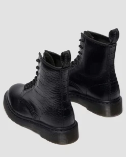 1460 Croc Emboss Leder Stiefel in Schwarz