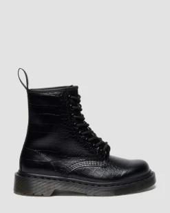 1460 Croc Emboss Leder Stiefel in Schwarz