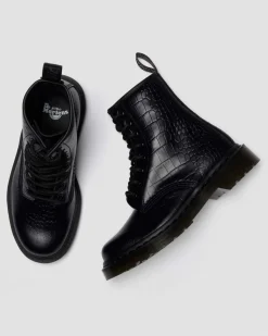1460 Croc Emboss Leder Stiefel in Schwarz
