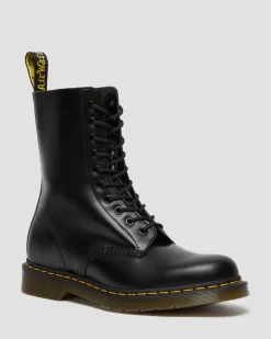 1490 Glattleder Hohe Schnürstiefel in Schwarz