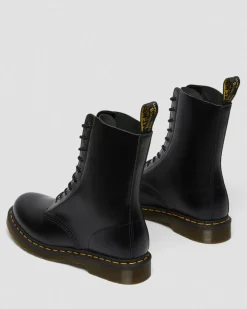 1490 Glattleder Hohe Schnürstiefel in Schwarz