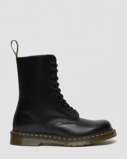 1490 Glattleder Hohe Schnürstiefel in Schwarz