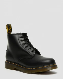 101 Glattleder Stiefeletten mit gelben Nähten in Schwarz