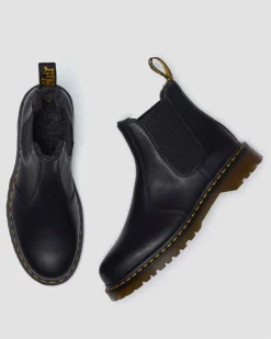 2976 Grizzly Leder Chelsea Boots mit Kunstfellfutter in Schwarz