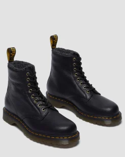 1460 Grizzly Leder Schnürstiefel mit Kunstfellfutter in Schwarz