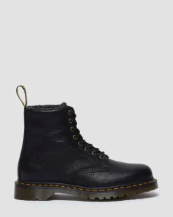 1460 Grizzly Leder Schnürstiefel mit Kunstfellfutter in Schwarz