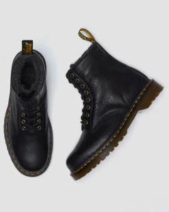 1460 Grizzly Leder Schnürstiefel mit Kunstfellfutter in Schwarz