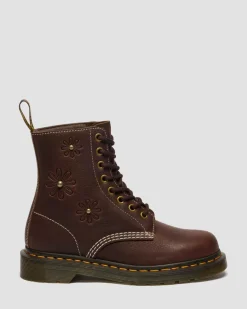 1460 Pascal Flower Grizzly Leder Stiefel in Dunkelbraun