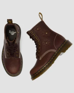 1460 Pascal Flower Grizzly Leder Stiefel in Dunkelbraun