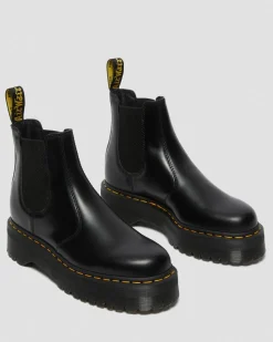 2976 Quad Glattleder Plateau Chelsea Boots in Schwarz