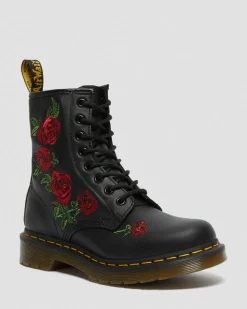 1460 Vonda Floral Rose Leder Schnürstiefel in Schwarz