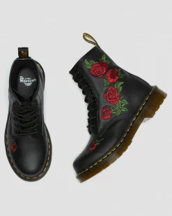 1460 Vonda Floral Rose Leder Schnürstiefel in Schwarz