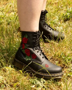 1460 Vonda Floral Rose Leder Schnürstiefel in Schwarz