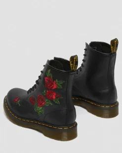 1460 Vonda Floral Rose Leder Schnürstiefel in Schwarz