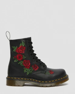 1460 Vonda Floral Rose Leder Schnürstiefel in Schwarz