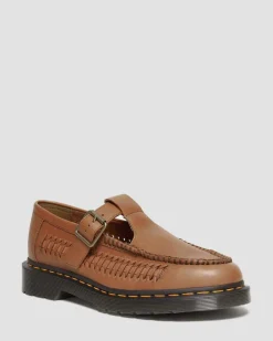 Adrian T-Bar Woven Leder Mary Jane Schuhe in British Tan