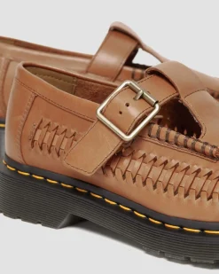 Adrian T-Bar Woven Leder Mary Jane Schuhe in British Tan
