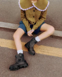 Anistone Lo Leder Biker Boots in Anthrazitgrau