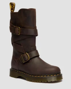 Anistone Two Strap Crazy Horse Leder Biker Boots in Dunkelbraun