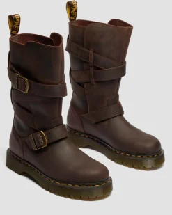 Anistone Two Strap Crazy Horse Leder Biker Boots in Dunkelbraun