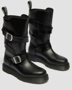 Anistone Two Strap Leder Biker Boots in Schwarz