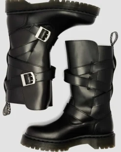Anistone Two Strap Leder Biker Boots in Schwarz