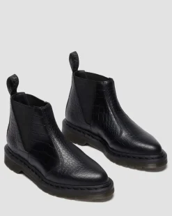 Bianca II Tapered Croc Emboss Leder Lo Stiefel in Schwarz