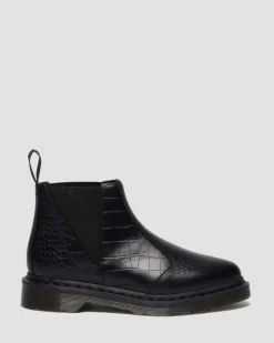 Bianca II Tapered Croc Emboss Leder Lo Stiefel in Schwarz
