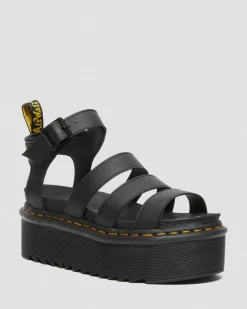 Blaire Quad Hydro Leder Plateau Gladiator Sandalen in Schwarz