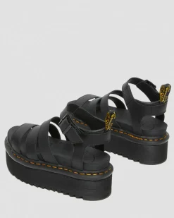 Blaire Quad Hydro Leder Plateau Gladiator Sandalen in Schwarz