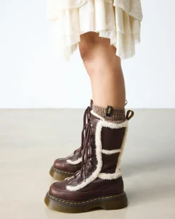 Buzz Grizzly Leder Schnürstiefel mit Kunstfellfutter in Dunkelbraun