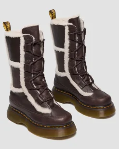 Buzz Grizzly Leder Schnürstiefel mit Kunstfellfutter in Dunkelbraun