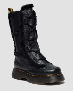 Buzz Milled Nappa Leder Schnürstiefel mit Kunstfellfutter in Schwarz