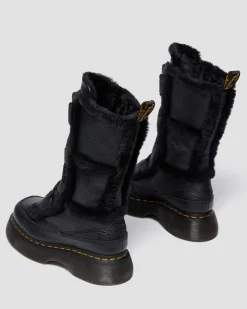 Buzz Milled Nappa Leder Schnürstiefel mit Kunstfellfutter in Schwarz