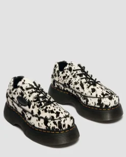 Buzz 5-Ösen Dalmatiner Hair On Leder Schuhe in Creme & Schwarz