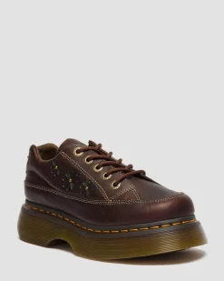 Buzz 5-Ösen Flower Grizzly Leder Schuhe in Dunkelbraun