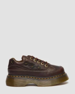 Buzz 5-Ösen Flower Grizzly Leder Schuhe in Dunkelbraun