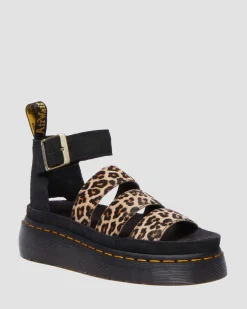 Clarissa Ii Quad Leopard Leder Plateausandalen in Hellbraun