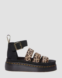 Clarissa Ii Quad Leopard Leder Plateausandalen in Hellbraun