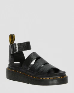 Clarissa II Quad Milled Nappa Leder Plateau Sandalen in Schwarz