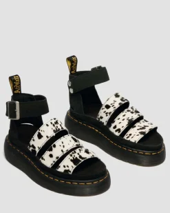 Clarissa Strap Hair On Leder Quad Sandalen in Creme & Schwarz