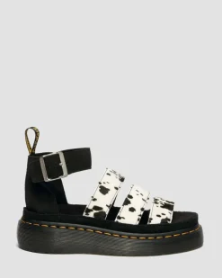 Clarissa Strap Hair On Leder Quad Sandalen in Creme & Schwarz