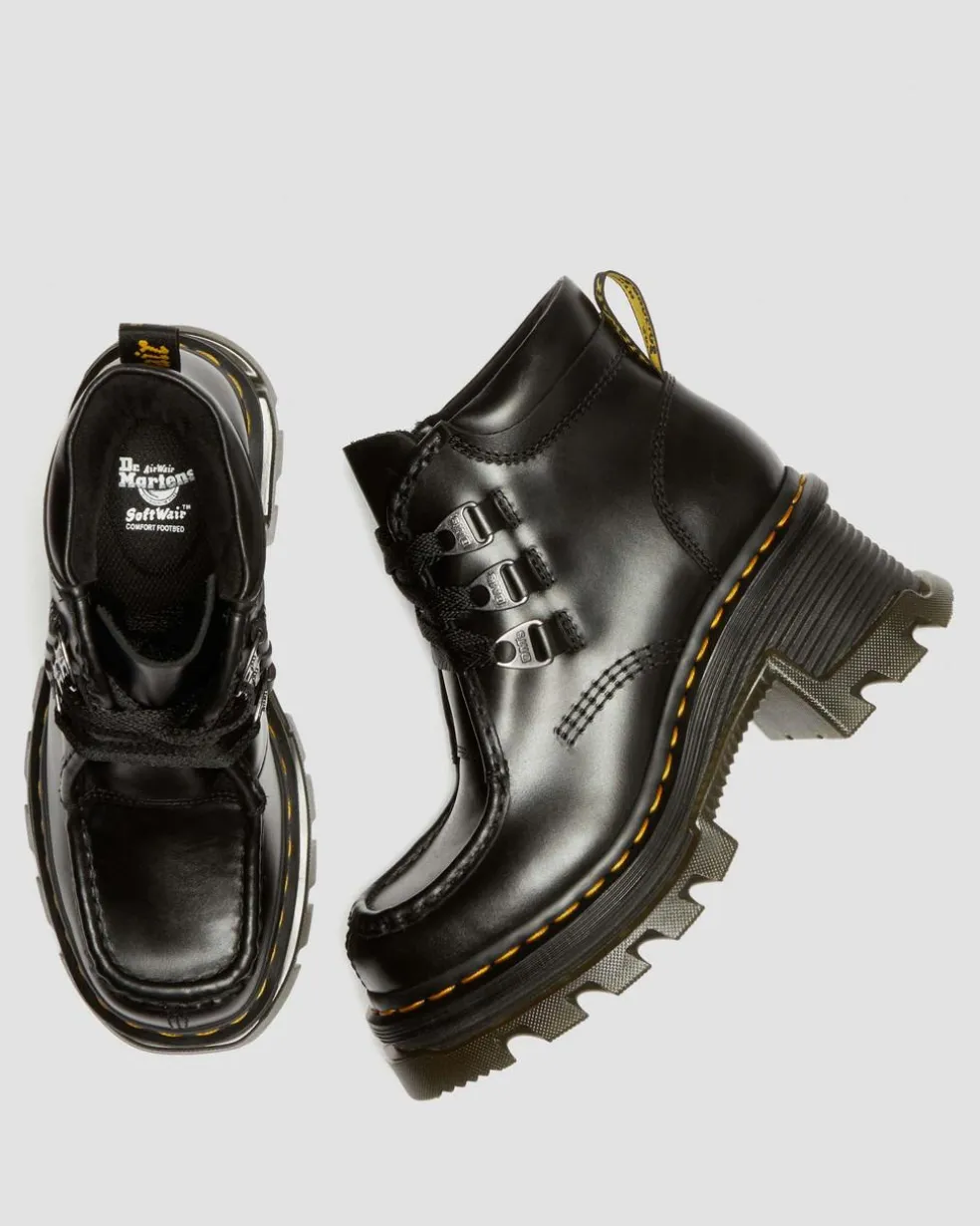 Corran 3-Ösen Atlas Leder Stiefel mit Absatz in Schwarz