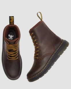 Crewson Leder Schnürstiefel in Dunkelbraun