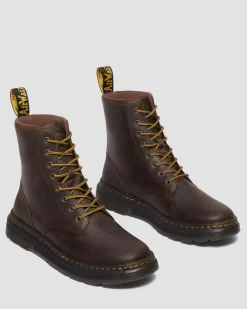 Crewson Leder Schnürstiefel in Dunkelbraun