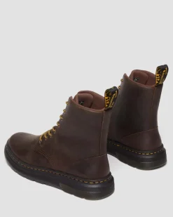 Crewson Leder Schnürstiefel in Dunkelbraun
