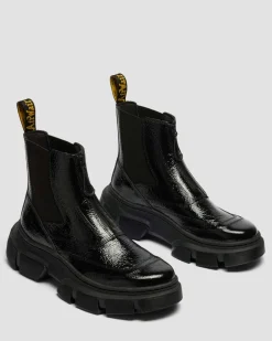 DMXL Distressed Lackleder Chelsea Boots in Schwarz